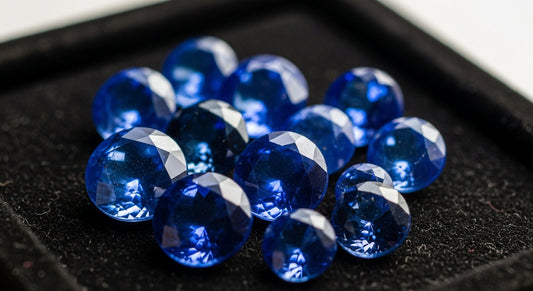 Set of Ceylon Royal Blue Sapphires on the black velvet jewellery box