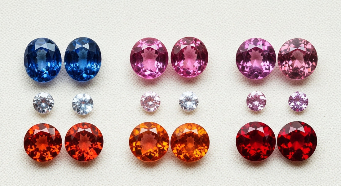 Assorted Ceylon gemstones arranged in pairs for jewellery and collector gem pairing