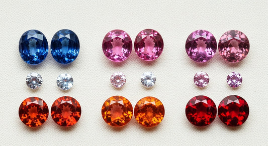 Assorted Ceylon gemstones arranged in pairs for jewellery and collector gem pairing